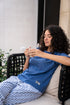 Women summer pajama set Indigo Tee + White X Indigo Stripes Pants